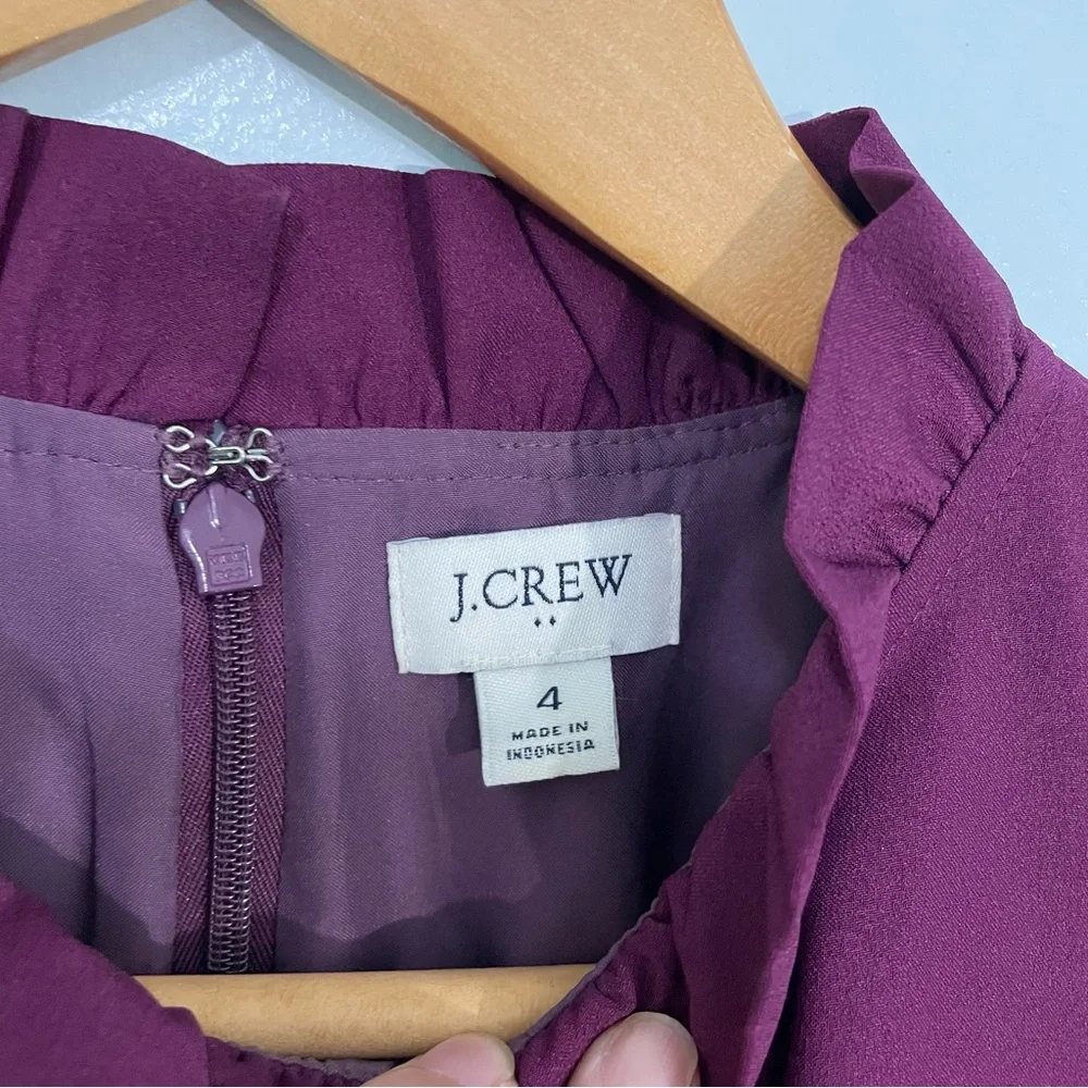 J. Crew Long Sleeve Burgundy Purple Ruffle Neck Shift Dress 4